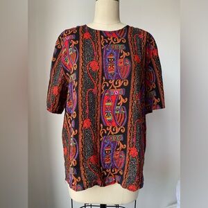 90s Vintage Christie & Jill Silk Blouse with Floral Scroll Print Size Large